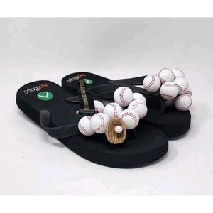 HotFlops Black Baseball Flip Flops Women's Size 10/11 Novelty 3D Summer